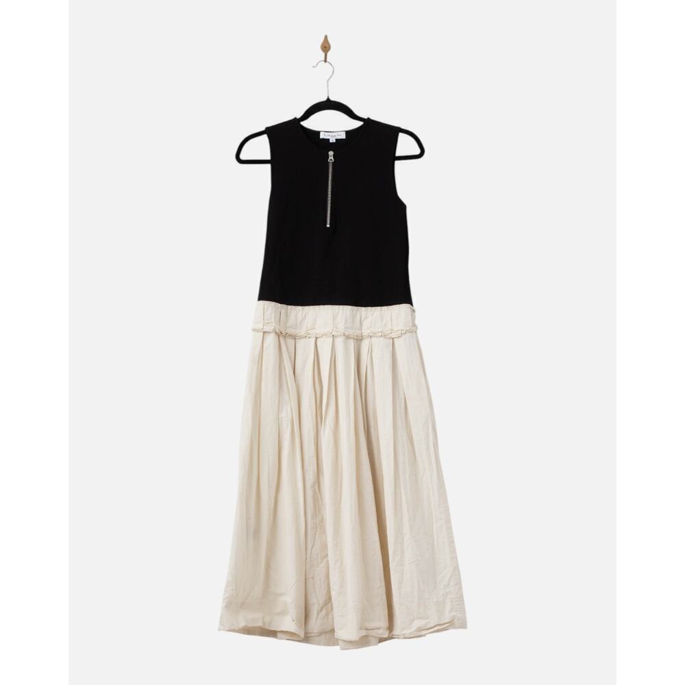 PLAN C x RTR Knit And Poplin Two Toned Pleated Midi Dress Size 4 - Picture 4 of 10